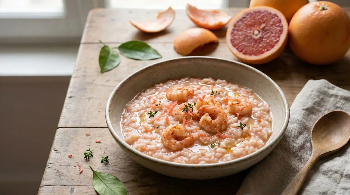 Risotto al pompelmo rosa e gamberi